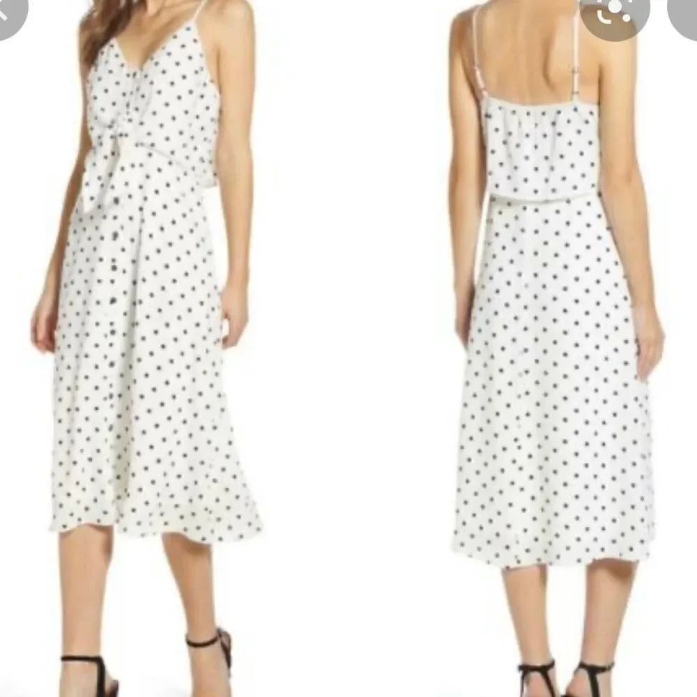 Bp Nordstrom NWT black dot tie front midi dress small